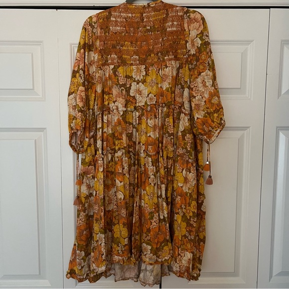 Bohemian Traders Smocked Tonal Embroidery Mini Dress in Retro Floral Rust - XXL - Picture 8 of 9